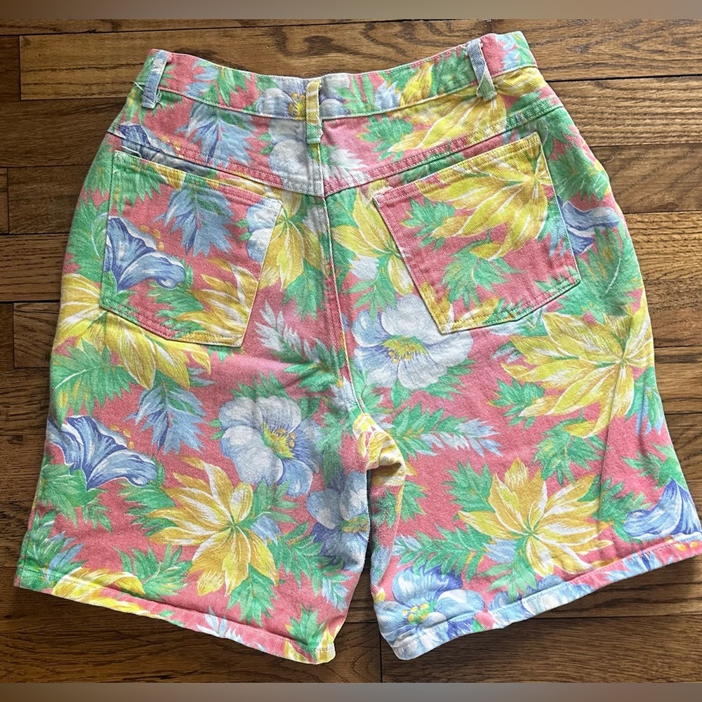 90s vintage tropical mixed florals denim shorts but MIXED BLUES